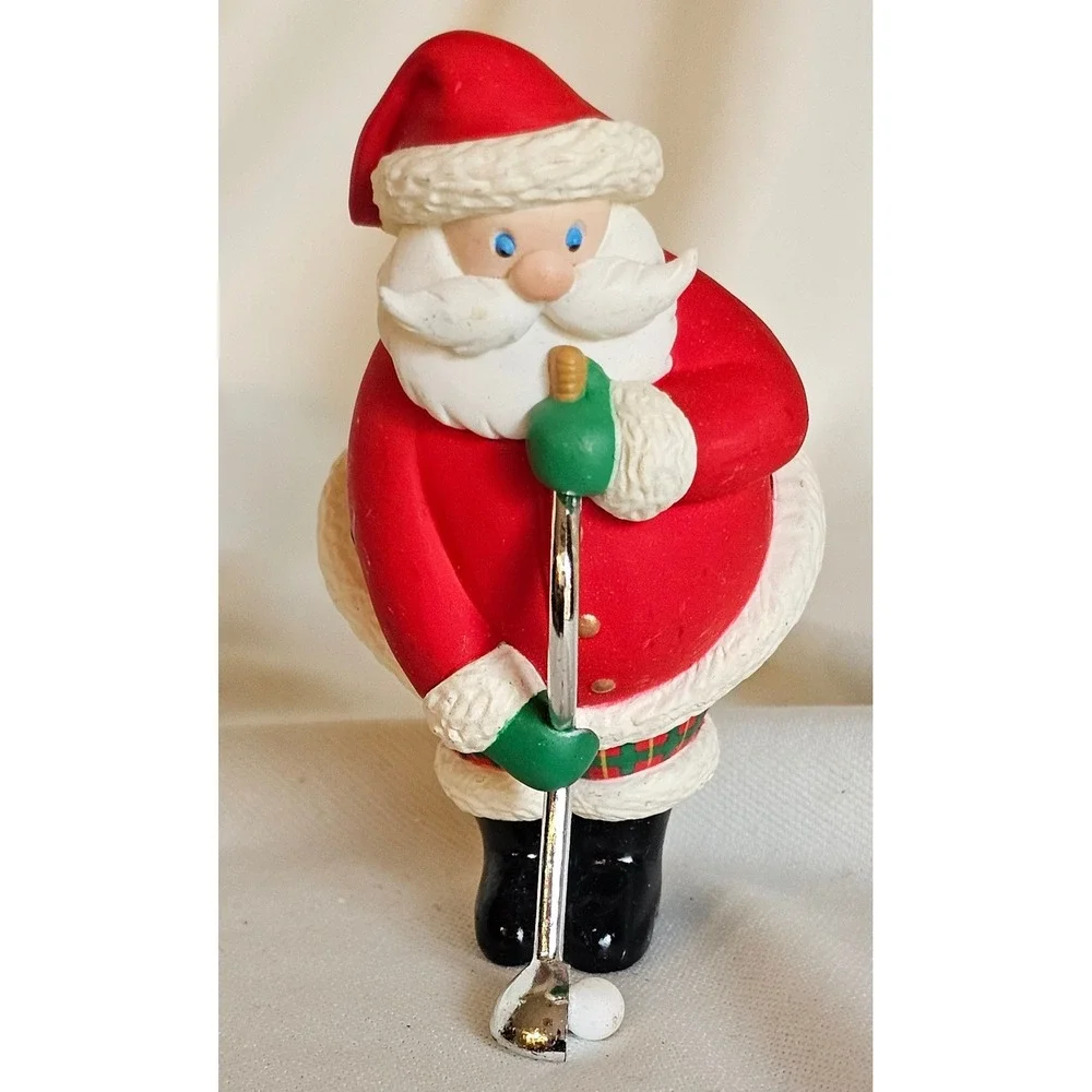 VTG 1995 Hallmark Keepsake Ornament Santa Golfing Red Plaid 3 Inch Golf Club